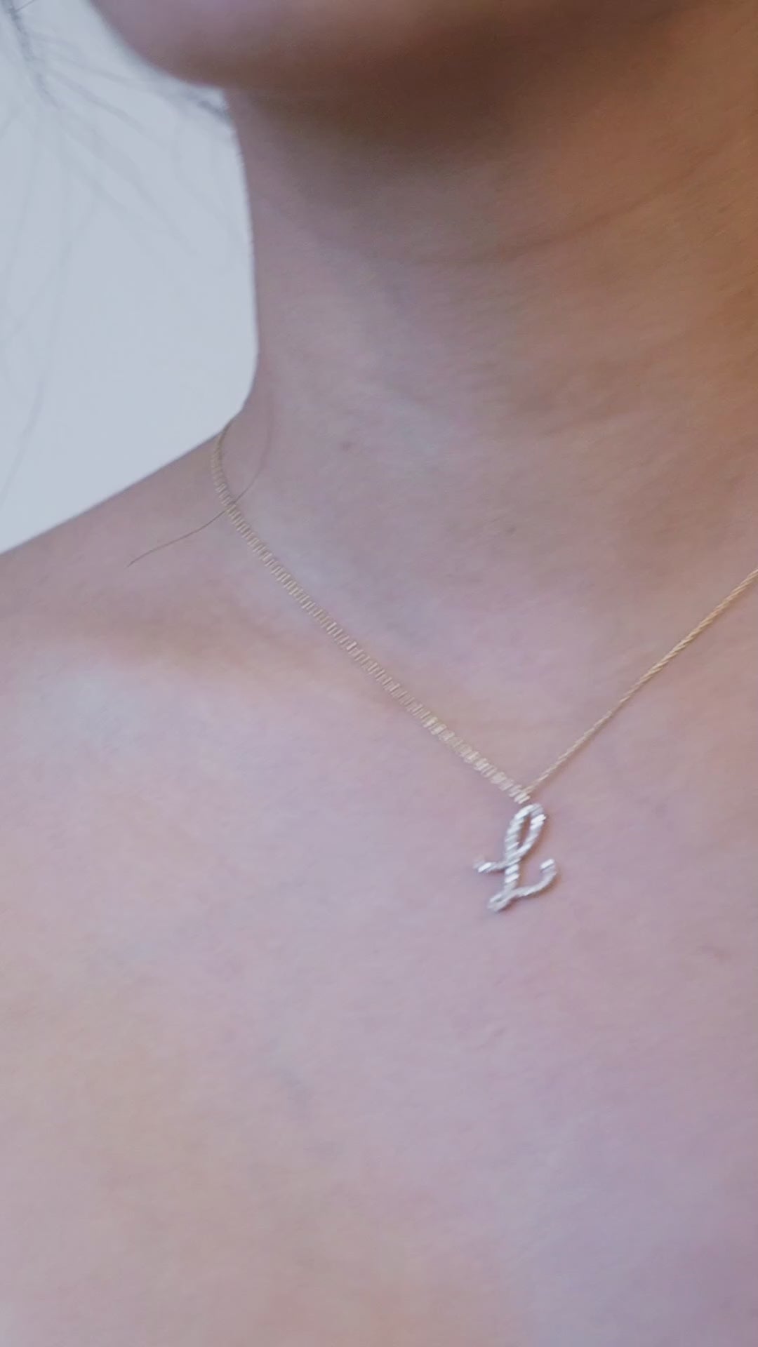 L Script Initial Letter Pavé Diamond Charm 14K Gold
