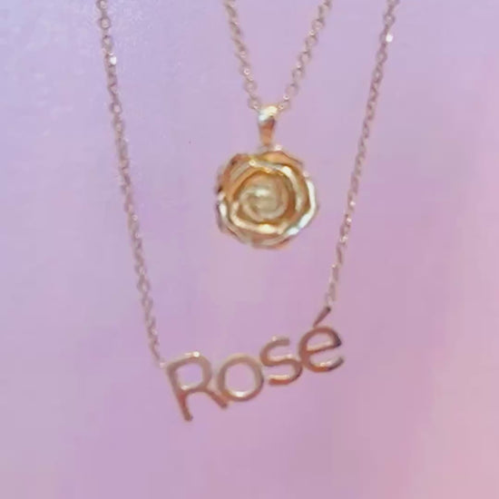 Rose Flower Necklace 14K Solid Gold Personalized Name BY L’AIMÉ NEW YORK
