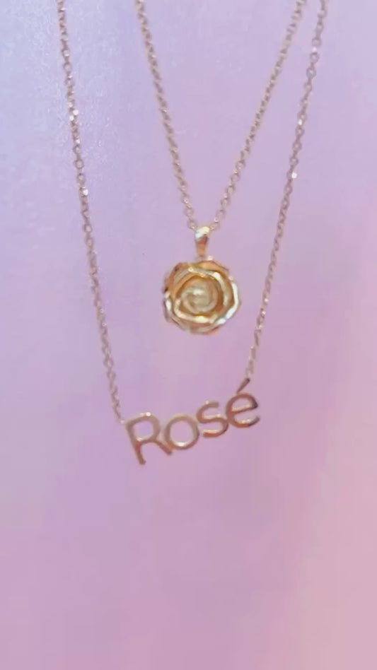 Rose Flower Necklace 14K Solid Gold Personalized Name BY L’AIMÉ NEW YORK