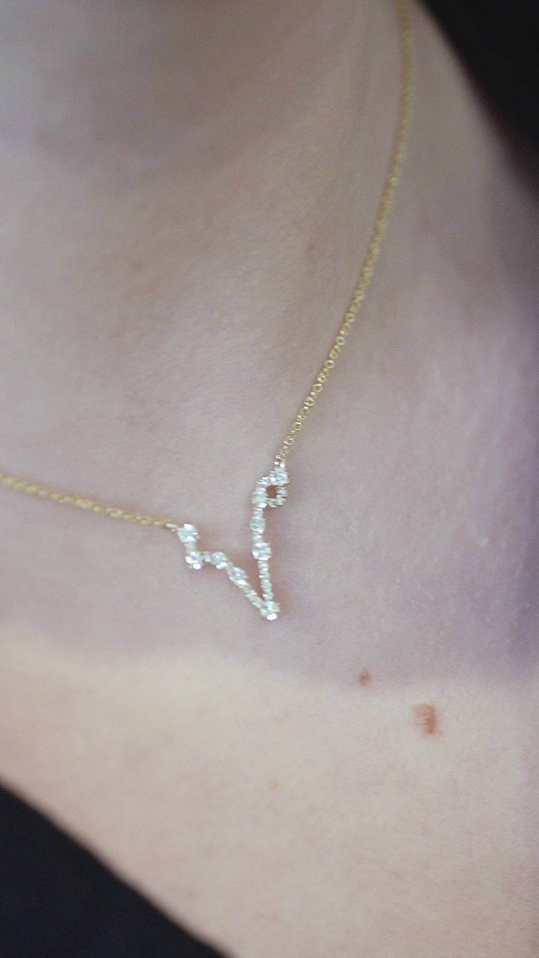 Pisces Zodiac Constellation Pavé Diamond Necklace 14K Solid Gold