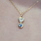 Heart Shape and Round Blue Lab Diamond Necklace 14K SolidGold