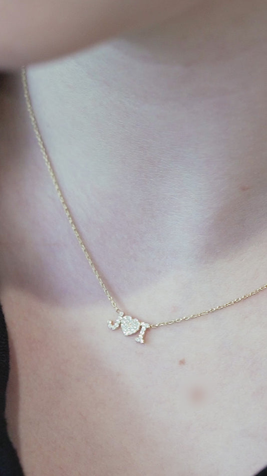 BY L’AIMÉ NEW YORK Custom 2 letter Heart Pavé Diamond Necklace 14K Solid Gold