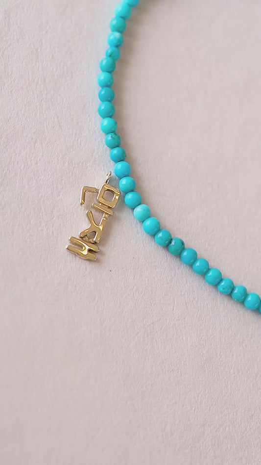 Korean Custom Name Turquoise Bracelet  in 14K Solid Gold – Personalized