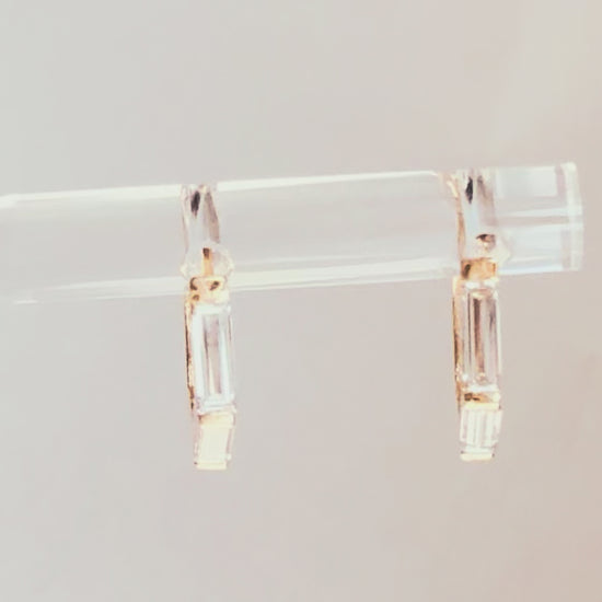Hexagon Baguette Lab Diamond Hoop Earrings 14K Solid Gold -12mm
