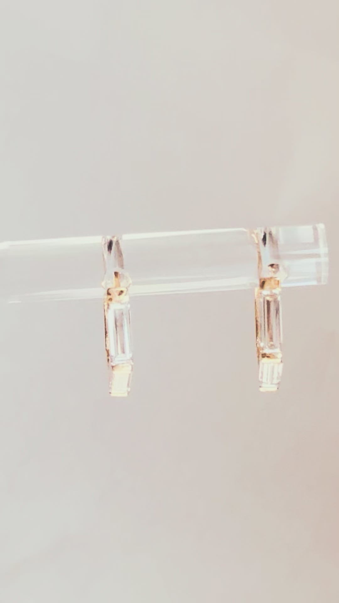Hexagon Baguette Lab Diamond Hoop Earrings 14K Solid Gold -12mm