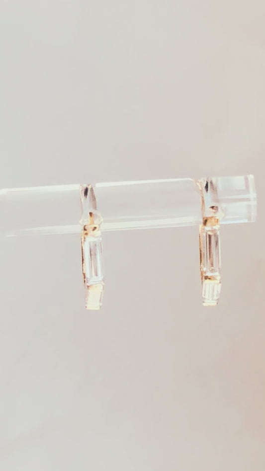 Hexagon Baguette Lab Diamond Hoop Earrings 14K Solid Gold -12mm